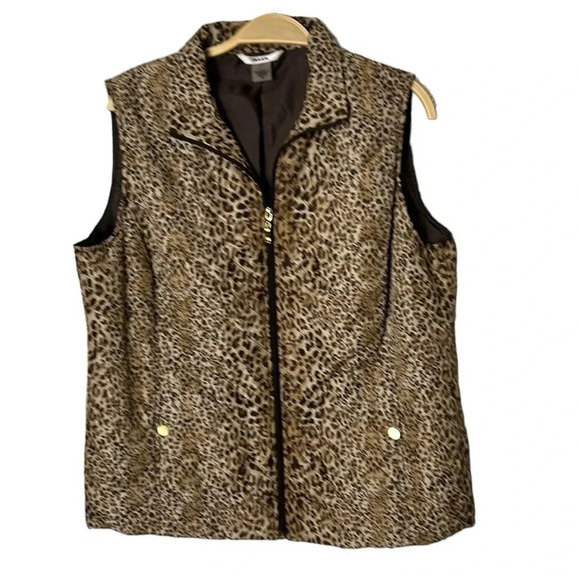 Vtg animal print puffed quilted vest,women size 14.Brown,front zip,mob wife - Picture 2 of 14